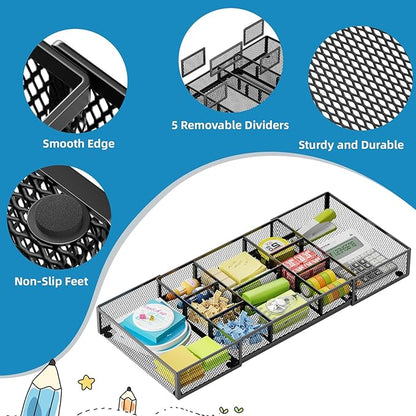 Marbrasse Expandable Desk Drawer Organizer, Mesh Drawer Organizer Tray with 10 Adjustable Compartments, Desk Organizers and Accessories for Office Supplies (Longer Expandable Drawer Organizer-B) - Image 6