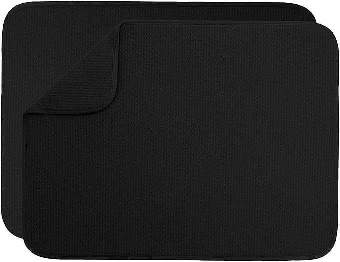 S&T INC. Dish Drying Mat XL 2 Pack, 18” x 24”, Absorbent Microfiber Kitchen Counter Mat, Dish Drying Pad for Dishes, Utensils, Pots and Pans, Extra Large, Black by STINC