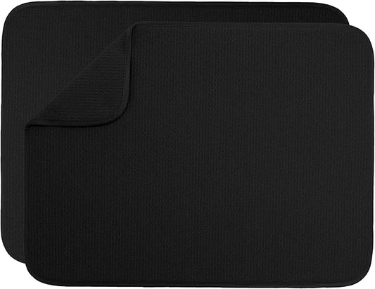 S&T INC. Dish Drying Mat XL 2 Pack, 18” x 24”, Absorbent Microfiber Kitchen Counter Mat, Dish Drying Pad for Dishes, Utensils, Pots and Pans, Extra Large, Black by STINC