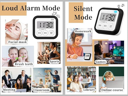 Timer, Kitchen Timers for Cooking Classroom Timer for Kids Teachers Magnetic Digital Timers 2 Pack, Black - Image 2
