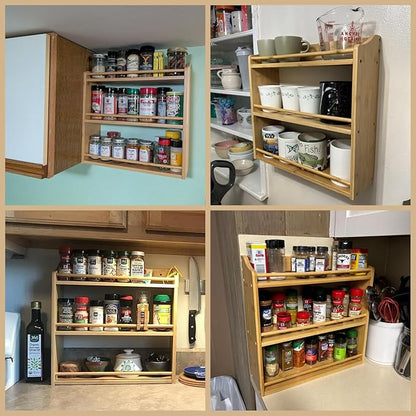 3 Tier Bamboo Spice Rack, Seasoning Jars Rack Shelf Spice Organizer for Kitchen Counter or Wall Mounting - Image 6