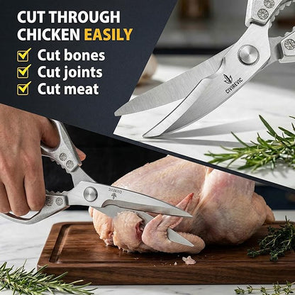 Heavy Duty Kitchen Shears for Bone Cutting, 2 Pack Ultra Sharp Poultry Scissors, Stainless Steel Kitchen Scissors for Chicken, Meat & Fish, Dishwasher Safe, Non-Slip Grip