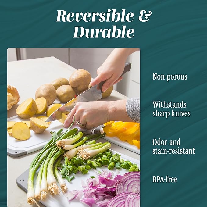 Cutting Boards for Kitchen - BPA-Free Chopping Board - Different Sizes & Non Slip Handles - Reversible, Large Cutting Board Set - Unique Gifts for Cooks Who Have Everything - 3-Pack Navy Blue - Image 4