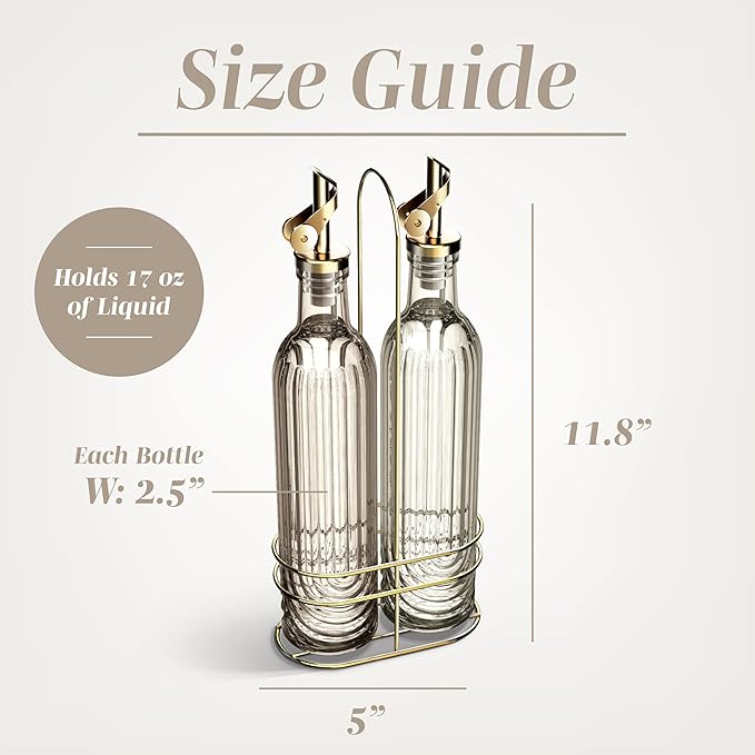 COOK WITH COLOR Glass Olive Oil Bottle Dispenser - 2 Pack- 17oz Oil and Vinegar Cruet - Olive Oil Carafe Decanter for Kitchen, Elegant Fluted, Brown - Image 5