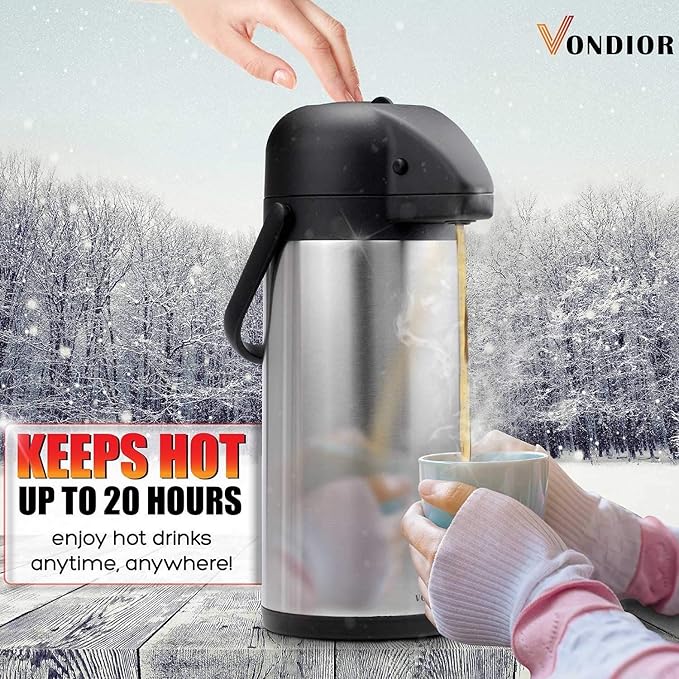 85 oz (2.5L) Airpot Coffee Carafe with Pump, Insulated Stainless Steel Coffee Dispenser, Coffee Carafes for Keeping Hot/Cold, Hot Beverage Dispenser for Party - Image 3