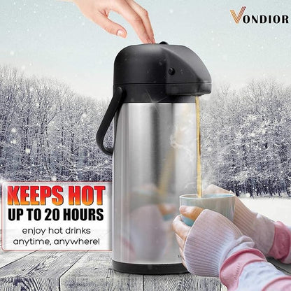 Coffee Carafe for Keeping Hot - 102oz/3L Airpot Coffee Dispenser with Pump - Insulated Stainless Steel Hot Beverage Dispenser for Parties - Thermal Carafe for Hot Drinks Water Tea Chocolate - Image 2