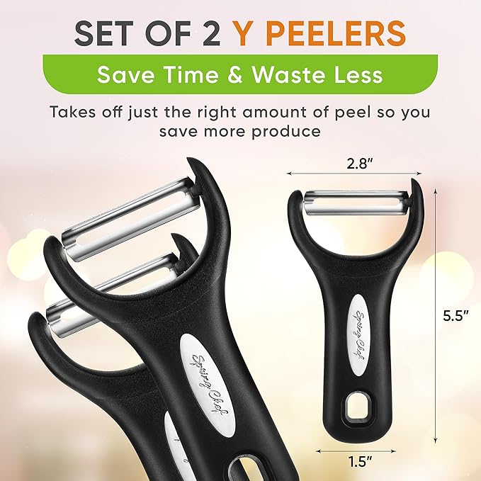 Spring Chef Stainless Steel Vegetable Y Peeler for Kitchen, Dishwasher Safe Potato Peelers with Ultra Sharp Blades & Soft Grip Handle, Perfect for Apple, Carrot, Cucumber, Veggie - Set of 2 - Black - Image 5