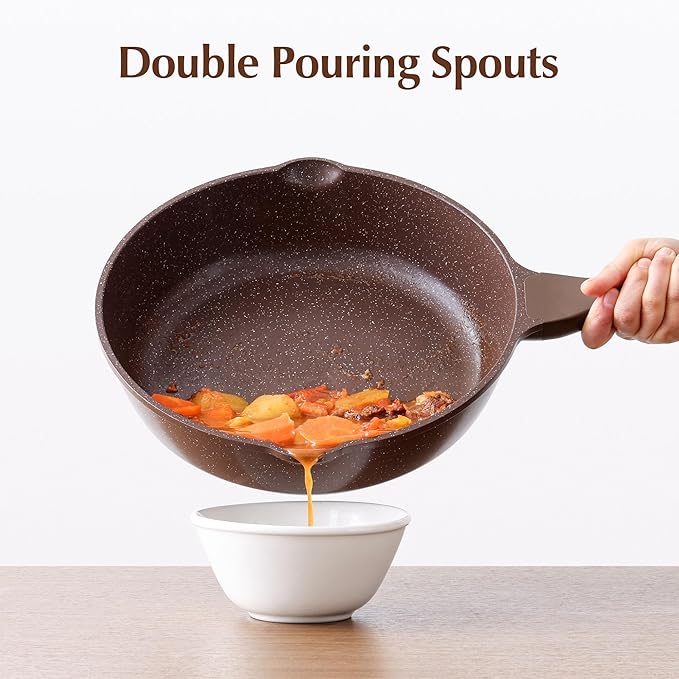 SENSARTE Nonstick Deep Frying Pan Skillet, 12-inch Saute Pan with Lid, Stay-Cool Handle, Healthy Cookware Cooking Pan with Cover, Induction Compatible (Toffee Brown) - Image 8