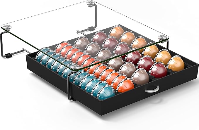 Deco Brothers Crystal Tempered Glass Vertuo Pod Holder Drawer, 30 Large or 60 Small Nespresso Capsule Organizer, Black - Image 6