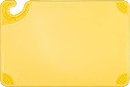 San Jamar Saf-T-Grip Plastic Cutting Board with Safety Hook, 12" x 18" x 0.5", Yellow, (Pack of 6)