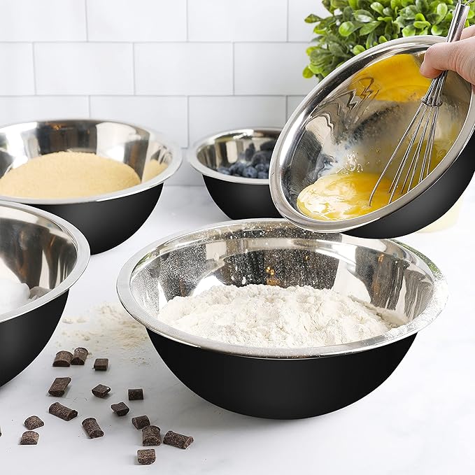 WHYSKO Meal Prep Stainless Steel Mixing Bowls Set, Home, Refrigerator, and Kitchen Food Storage Organizers | Ecofriendly, Reusable, Heavy Duty (Black) - Image 5