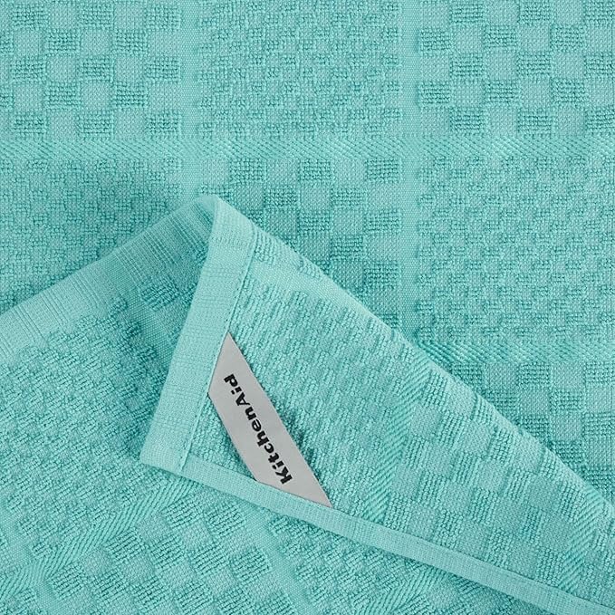 KITCHENAID Quilted Cotton Terry Cloth Oven Mitt, Pot Holder, Kitchen Towel 4-Pack Set, Heat Resistant, Silicone Grip, 16"x26", 7"x13" & 7"x10", Aqua Sky - Image 8
