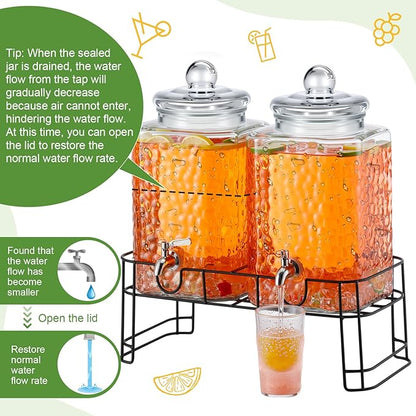 Honeydak 4.6 Gallon Glass Beverage Dispenser with Stand Stainless Steel Spigot Glass Lid Clear Iced Juice Container Leakproof Drink Dispenser Countertop Lemonade Water Jar for Wedding Party (2 Pack)