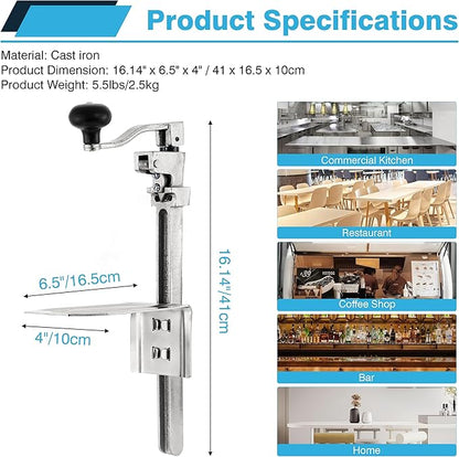 IRONWALLS Commercial Can Opener, 16” /41cm Heavy Duty Tabletop Manual Can Opener for Cans Up to 10” Tall, Adjustable Metal Can Opener with Plated Steel Base, Fits for Restaurant, Hotel, Bar, Home - Image 2