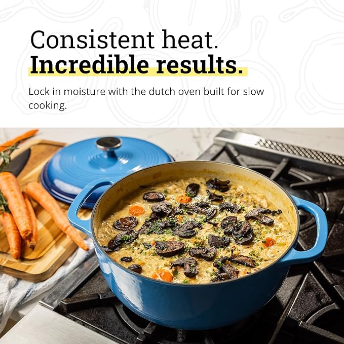 Lodge Essential Enamel Cast Iron Dutch Oven - Perfect for Bread Baking, Braising, Marinating & Slow Cooking - Features Moisture-Sealing Lid & Dual Handles - Kitchen Essentials - 6 Quarts - Caribbean Blue - Image 3