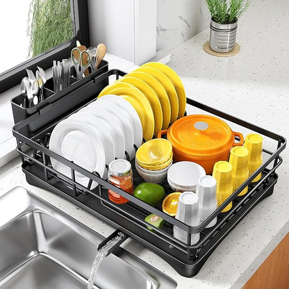 SNTD Dish Drying Rack for Kitchen Counter - Large Dish Rack with Drainboard, Rustproof Dish Drainer with Utensil Holder for Sink, Black - Image 8