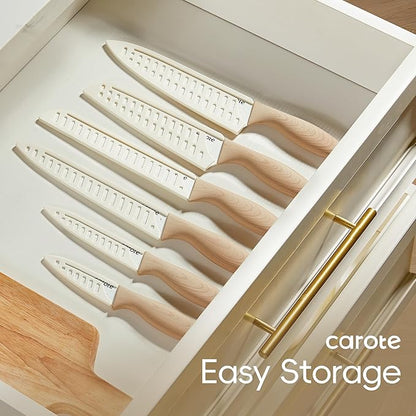 CAROTE 12PCS Knife set with Blade Guards,Granite Nonstick Ceramic Coating,Stainless Steel blade, Anti-Slip Handle, Essential Knives, Rustproof, White - Image 5