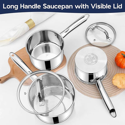 LIANYU 1 Quart Stainless Steel Saucepan, Small Sauce Pan with Lid, Tri-Ply Bottom Multipurpose Pot for Cooking, Straight Side, Dishwasher Safe, Compatible with All Cooktops