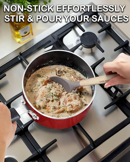 Cook N Home Non Stick Sauce Pan, 2 Quarts Saucepan with Glass Lid, Nonstick Small Multi-purpose Pot, Milk Chocolate Aluminum Cooking Pot Pan with Stay-Cool Handle, Marble Red - Image 5