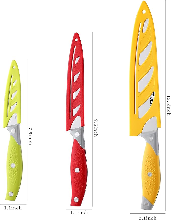 VITUER Chef Knife, 3PCS Kitchen Knife, Multicolor Stainless Steel Sharp Chef Knife Set (3Pack, Yellow, Red, Green) - Image 2