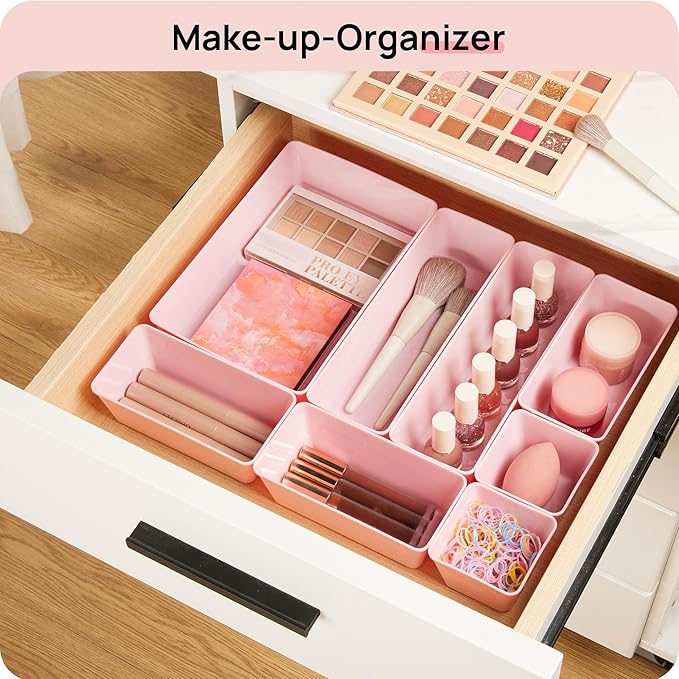 Vtopmart 25 PCS Plastic Drawer Organizers Set, 4-Size Versatile Bathroom and Vanity Drawer Organizer Trays, Storage Bins for Makeup, Bedroom, Kitchen Gadgets Utensils and Office - Image 4