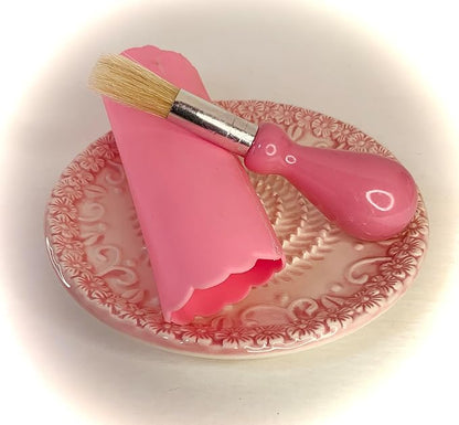 BonCera, All-in-one Premium Ceramic Garlic Grater Plate 4-Piece Set - Pink Embossed Design and Style - For Garlic, Ginger, Chocolate, and more! - Comes with 5.25" Plate, Peeler, Brush, and Stand