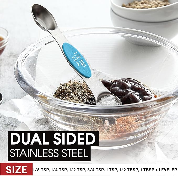 Spring Chef Stainless Steel Magnetic Measuring Spoons Set of 8 with Leveler, Nesting Teaspoon & Tablespoon Measuring Spoons for Dry and Liquid Ingredients, Kitchen Gadgets for Baking & Cooking - Teal - Image 3