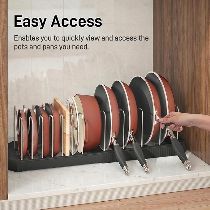 Pots and Pans Organizer for under Cabinet, Pan Pot Organizers inside Cabinet, Expandable Organizer with 12 Adjustable Dividers for Cookie Sheets, Cutting Boards, Pot Lids, Cookware - Pan Rack, Black - Image 7