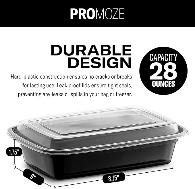 50-Pack Reusable Meal Prep Containers Microwave Safe Food Storage Containers with Lids, 28 oz - 1 Compartment Take Out Disposable Plastic Bento Lunch Box To Go, BPA Free - Dishwasher & Freezer Safe - Image 3