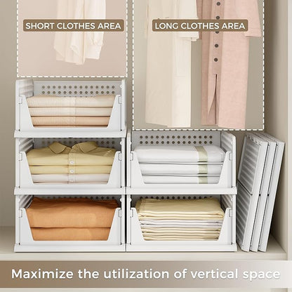 Pinkpum 8 Pack Closet Organizers and Storage Plastic Stackable Storage Bins, Foldable Drawer Shelf Storage Container for Wardrobe Kitchen Bathroom Dorm White - Image 4