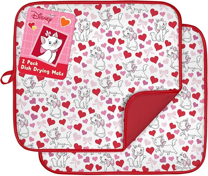 Disney Dish Drying Mats for Kitchen Counter (2 Pack) – 16" x 18" Absorbent Kitchen Drying Mats for Dishes – Fast-Drying, Machine Washable Dish Mats – Aristocats by BestBrands