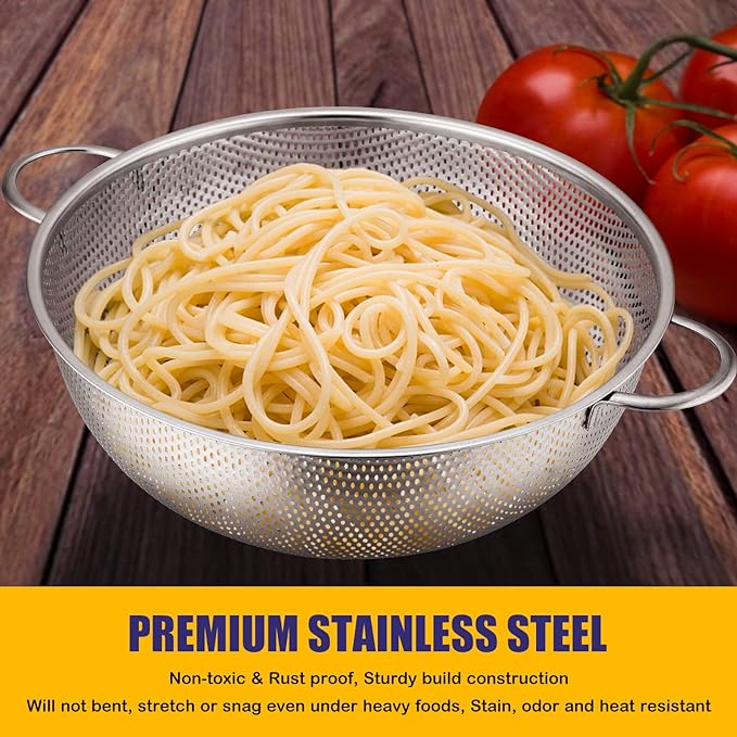 E-far Stainless Steel Colander Set of 3 (1-3-5Quart), Micro-Perforated Metal Colander Strainer with Handle for Kitchen/Draining Pasta/Rinsing Vegetables Fruits, Heavy Duty & Dishwasher Safe - Image 4