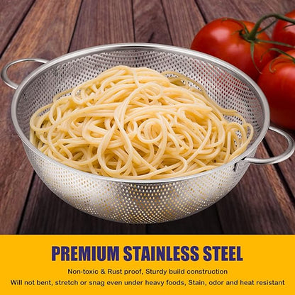 E-far Stainless Steel Colander Set of 3 (1-3-5Quart), Micro-Perforated Metal Colander Strainer with Handle for Kitchen/Draining Pasta/Rinsing Vegetables Fruits, Heavy Duty & Dishwasher Safe - Image 4