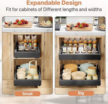 2 Pack Pull out Cabinet Organizer, Width (12"-19") Depth (17"-23"), with 3 Rails Adjustable Slide, Expandable Pullout Drawers for Cabinets, No Drill Adhesive Kitchen Drawers for Pantry Shelves - Image 8