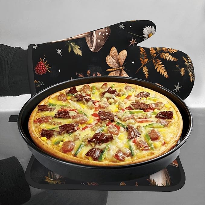 Mushroom Oven Mitts Set – Vintage Pot Holders Kitchen Gloves for Women Farmhouse Kitchen Mitts Floral Herb Potholders Set of 2 Durable for Cooking Baking - Image 7
