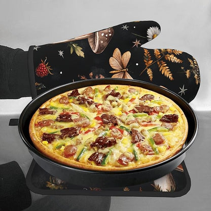 Mushroom Oven Mitts Set – Vintage Pot Holders Kitchen Gloves for Women Farmhouse Kitchen Mitts Floral Herb Potholders Set of 2 Durable for Cooking Baking - Image 7