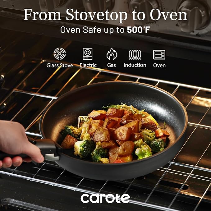 CAROTE 20pcs 4-Ply Premium Hard Anodized Pots and Pans Set Non Stick with Detachable Handle, Dishwasher/Oven Safe, RV Kitchen Cookware Set Nonstick, Induction Cookware, Large Capacity Pans and Pot Set - Image 6