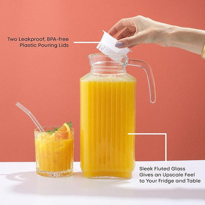 JoyJolt 60oz Glass Pitcher with Lid (2 Lids) - Beverage Serveware and Storage Container for Cold Drinks and Liquids. Juice Container, Water Jug, Fridge Pitcher for Iced Tea or Milk - Image 4