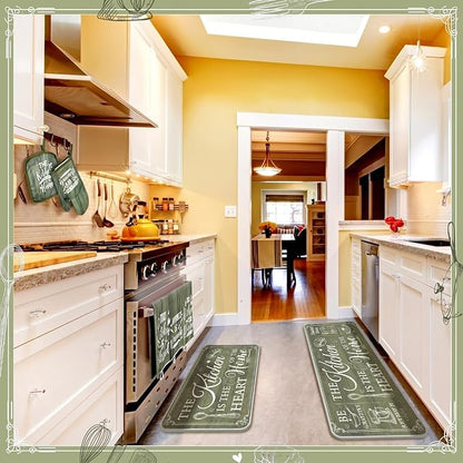 Fourluoo 10 Pcs Farmhouse Kitchen Decor and Accessories Set 4 Kitchen Towels 2 Pot Holders 2 Oven Mitts 2 Rugs for Cooking Baking Mom Housewarming Gifts(Sage Green,Classic Style) - Image 4