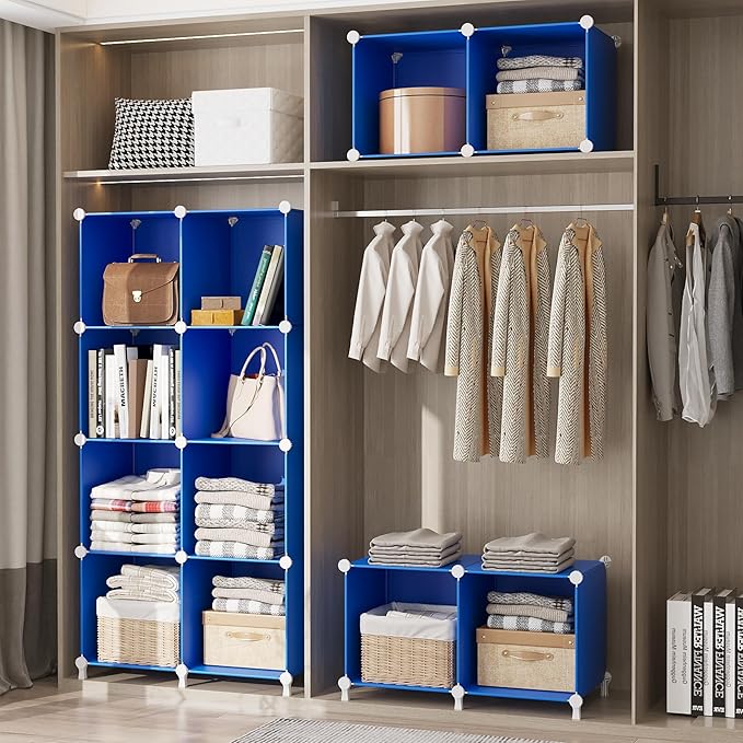 AWTATOS Cube Storage Organizer, 12 Cube Closet Organizers and Storage Shelves, DIY Stackable Bookshelf for Bedroom, Home, Admiral Blue - Image 5