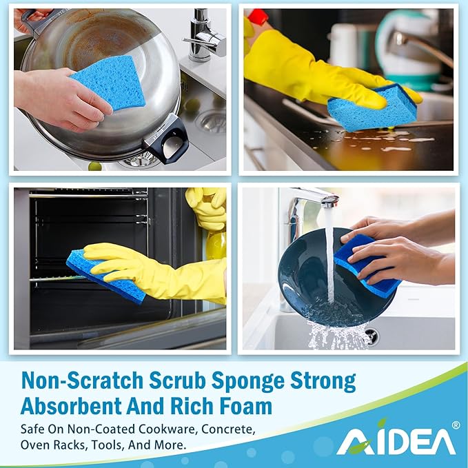AIDEA Sponges Kitchen, Non Scratch Scrub Sponge, 12Count, Sponges for Non Stick Cookware, Cleaning Sponge for Dishes, Cleans Fast Without Scratching, Cleaning Power for Kitchen, Bathroom, Household - Image 6