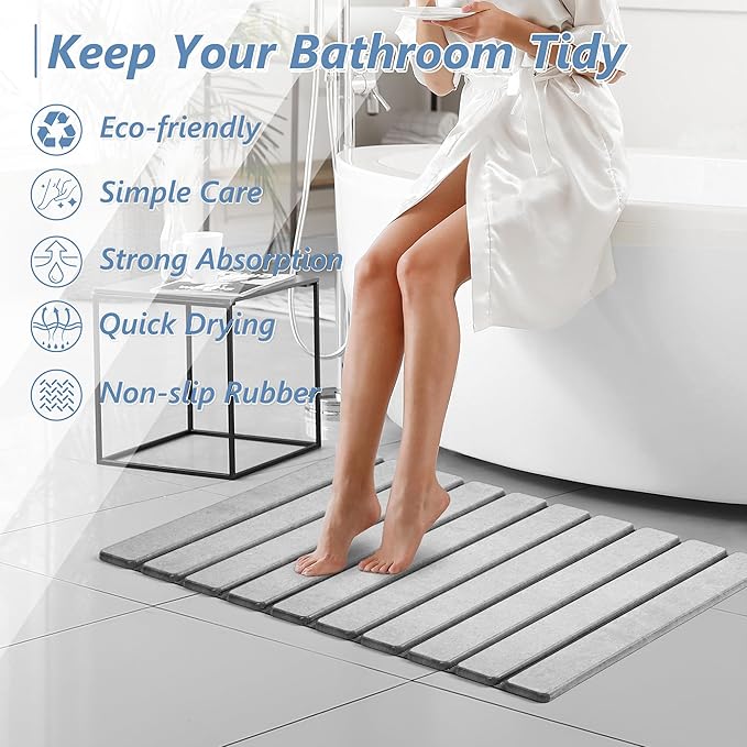 AWW Foldable Stone Bath Mat, Quick Dry Diatomaceous Earth Bath Mat with Non-Slip Mat, Super Absorbent, Easy to Clean, Compact for Small Bathrooms, 23.6 x 15.5, Light Grey - Image 8
