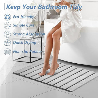 AWW Foldable Stone Bath Mat, Quick Dry Diatomaceous Earth Bath Mat with Non-Slip Mat, Super Absorbent, Easy to Clean, Compact for Small Bathrooms, 23.6 x 15.5, Light Grey - Image 8