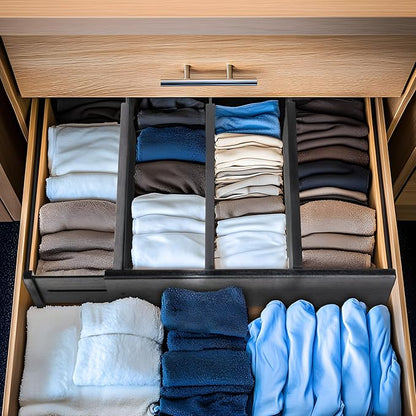 Utoplike Bamboo Drawer Dividers Large, 4'' High Adjustable Kitchen Drawers Organizers for Clothing, Spring Loaded, Works in Bathroom, Dresser, Desk, 4 PCS, Black - Image 7