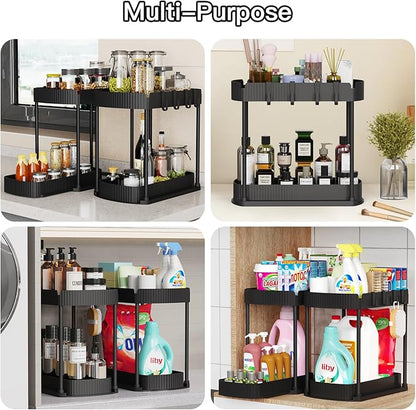Ukeetap Multi-Purpose Pull-Out Storage Organizers, Under Sink/Cabinet Organizers and Storage for Bathroom & Kitchen, Black, 12.8 Inches, 2 Packs - Image 6