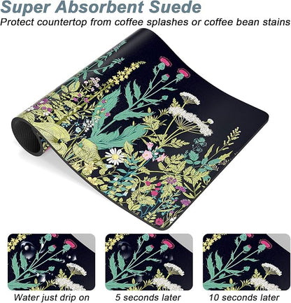 Rnivvi Coffee Mat, 12" x 19" Cute Flower Theme Coffee Bar Mats for Espresso Machine Station Accessories and Organizer, Hide Stain Rubber Backed Absorbent Dish Drying Pad for Kitchen Counter, Black - Image 3