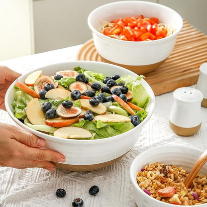 HASENSE Ceramic Mixing Bowls, Large Serving Salad Pasta Bowls Set, 2.1/1.0/0.5 Qt for Entertaining, White Nesting Batter Bowls for Prepping Baking, Dishwasher Microwave Safe, Set of 3 - Image 7