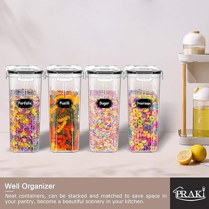 PRAKI 5PCS Cereal Containers Storage Set, BPA Free Airtight Food Storage Container Set with Lids, Kitchen Pantry Organization and Storage for Sugar, Baking Supplies with 20 Labels & Mark(4L Black) - Image 7