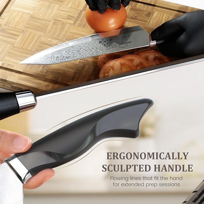 Amorston 22 Pieces Knife Set, Laser Engraved High Carbon Stainless Steel Knife Block Set, Full Tang Professional Kitchen Knife Set with Built-in Sharpener, Mothers Day Gifts for Kitchen - Image 3