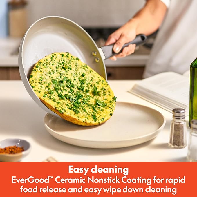 bella 12 Piece Cookware Set with EverGood™ Ceramic Nonstick Coating​, Dishwasher & Oven Safe, All Stovetops Compatible, Tempered Glass Lids and Cool Touch Handles, Oatmilk - Image 7